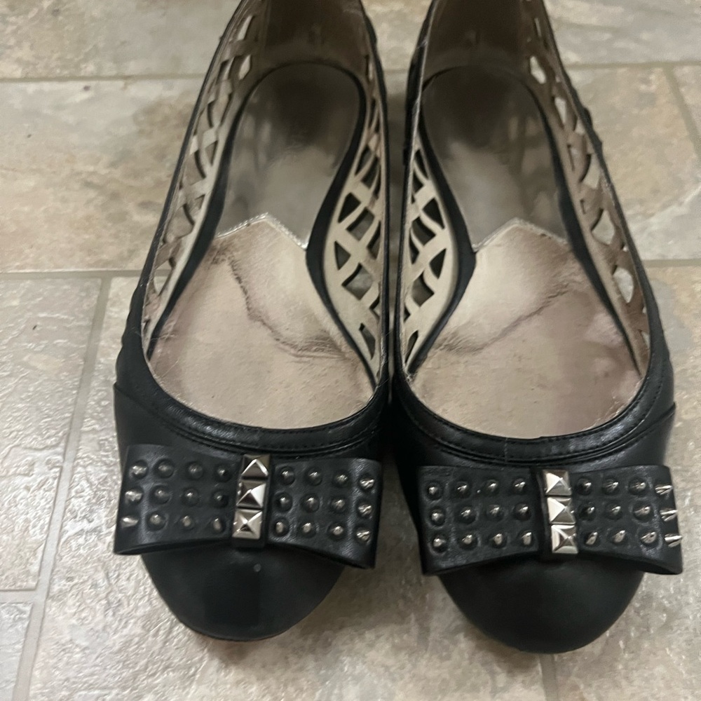 Michael Kors Black Studded Bow Flats - Picture 2 of 5